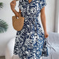 Printed V-Neck Short Sleeve Dress