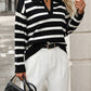 Striped Johnny Collar Long Sleeve Sweater