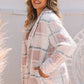 Plaid Button Up Collared Neck Sherpa Jacket