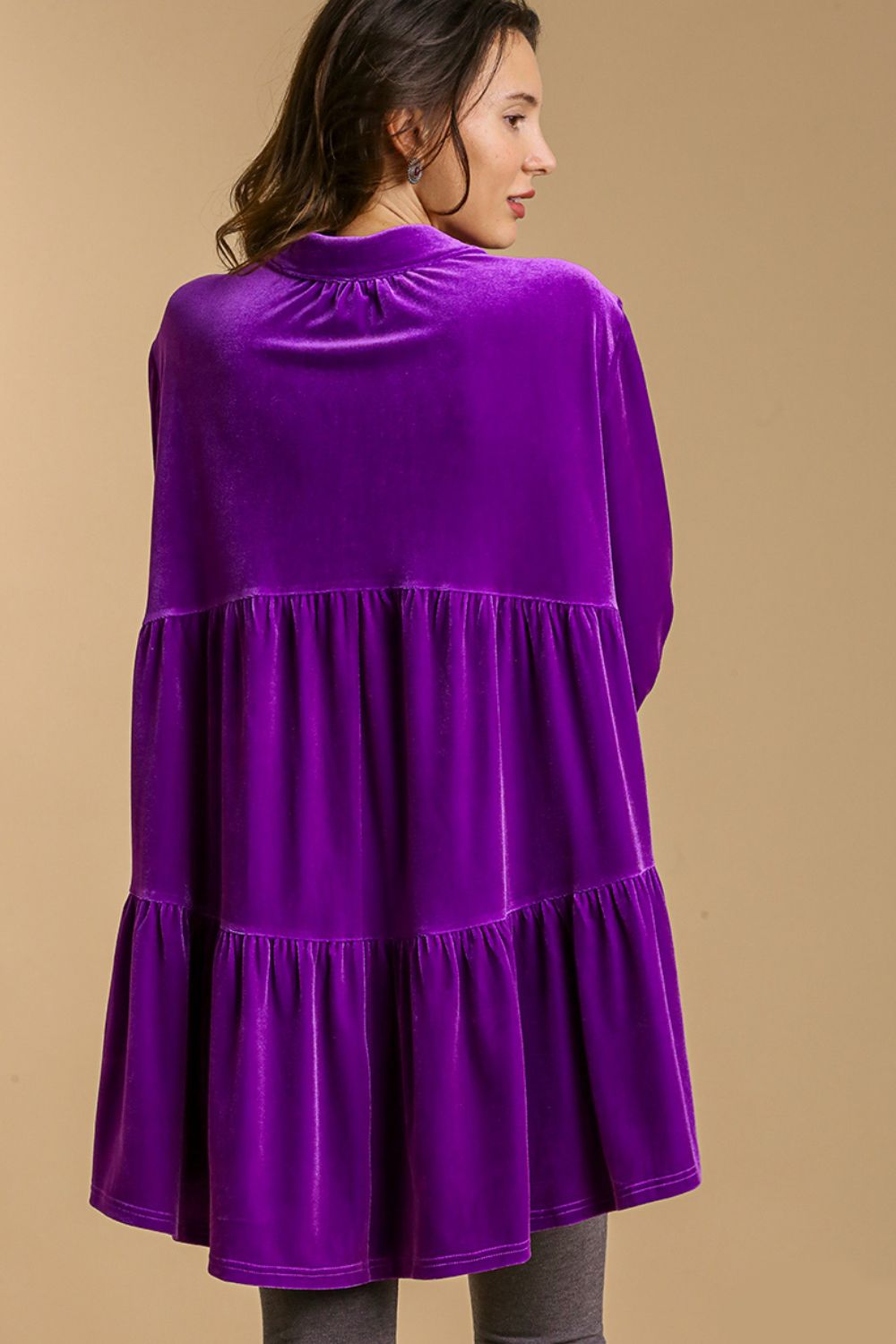 Umgee Full Size Button Down Tiered Back High Low Shirt *