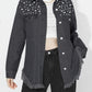 Raw Hem Pearl Trim Collared Neck Denim Top