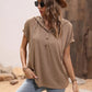 Full Size Half Button Hooded Short Sleeve Blouse