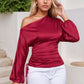 Drawstring One Shoulder Long Sleeve Blouse