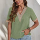 Full Size Lace Detail V-Neck Short Sleeve Blouse