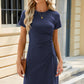 Ruched Round Neck Short Sleeve Mini Dress