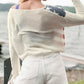 US Flag Boat Neck Long Sleeve Knit Top