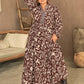 Plus Size Notched Balloon Sleeve Printed Maxi Dress