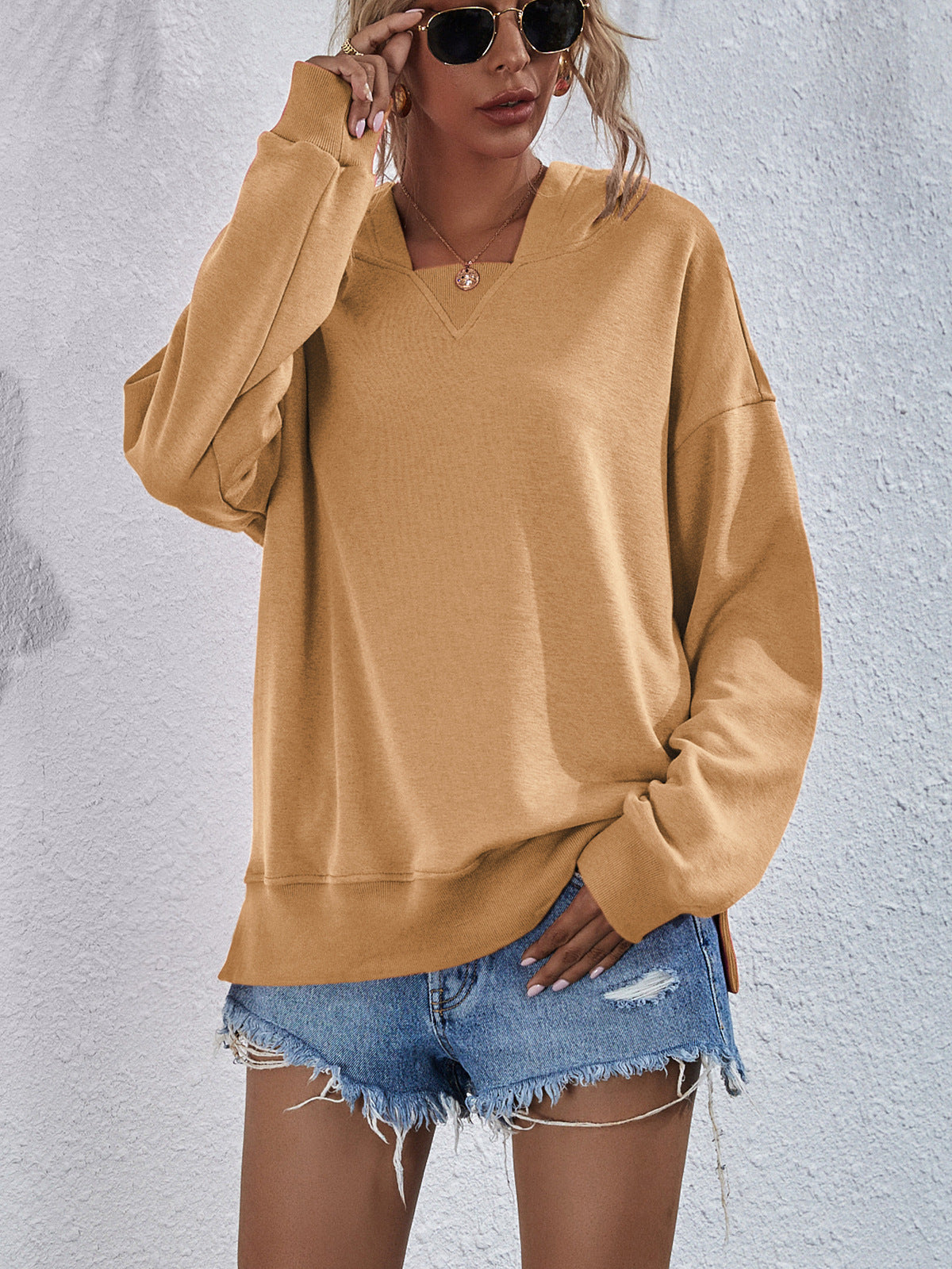 Malibu Dreams Dropped Shoulder Slit Hoodie