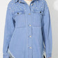 Raw Hem Pearl Trim Collared Neck Denim Top