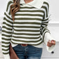 Striped Collared Neck Long Sleeve Sweater