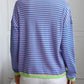 Contrast Trim Striped V-Neck Long Sleeve Knit Top