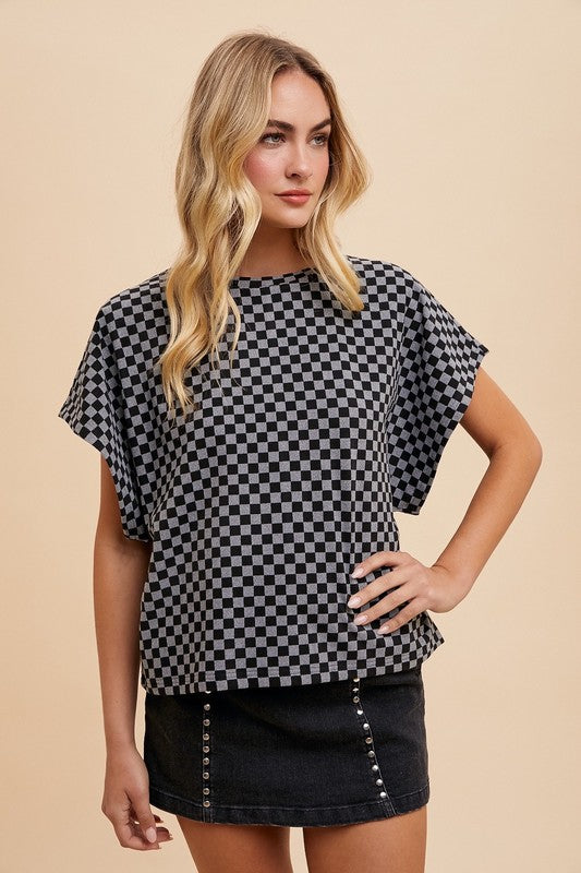 Annie Wear Checkered Round Neck Short Sleeve T-Shirt *