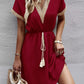 Devine Contrast Trim V-Neck Short Sleeve Mini Dress