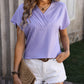 Textured Surplice Short Sleeve Blouse