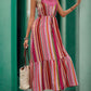 Lace Detail Striped Halter Neck Midi Dress