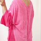 Exposed Seam V-Neck Three-Quarter Sleeve Blouse