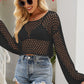 Openwork Round Neck Dropped Shoulder Knit Top