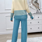 Devine Slit Striped Round Neck Top and Pants Sweater Set