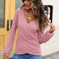 Waffle Knit Surplice Long Sleeve T-Shirt
