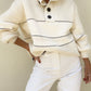 Waffle-Knit Half Button Long Sleeve Sweater