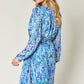 Double Take Full Size Printed Drawstring Waist Long Sleeve Dress