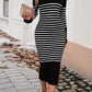 Striped V-Neck Long Sleeve Sweater Dress