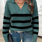 Striped Collared Neck Long Sleeve Sweater