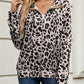 Full Size Leopard Collared Neck Zip Up Jacket