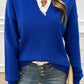 Devine Lace Detail Notched Long Sleeve Sweater
