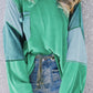 Patchwork Color Block Round Neck Long Sleeve Top