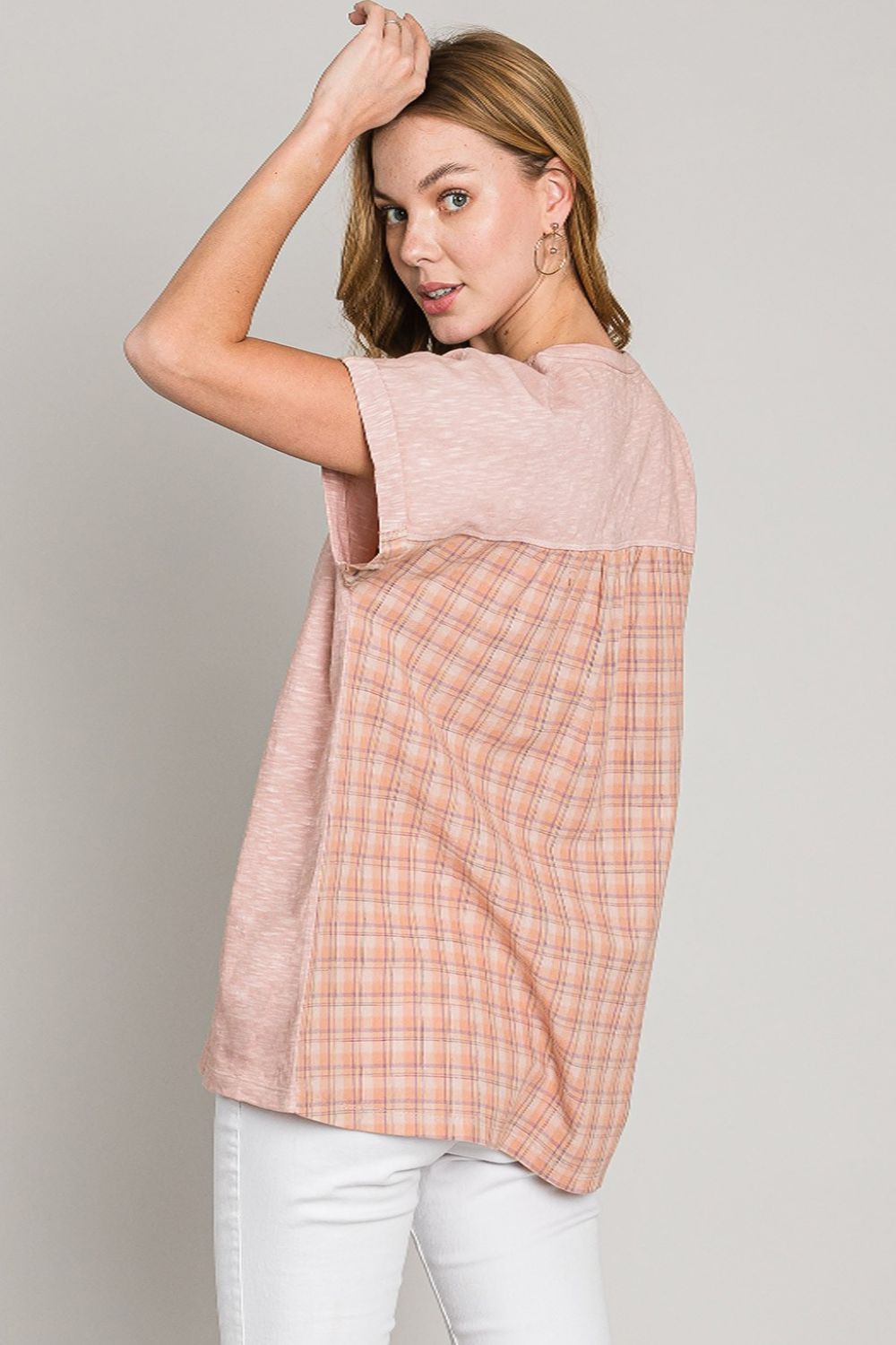 Cotton Bleu by Nu Label Plaid Short Sleeve T-Shirt *