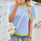 Lovelet Striped Contrast Round Neck Half Sleeve Knit Top