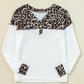 Waffle-Knit Leopard V-Neck Long Sleeve Blouse