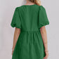 Oh Bow Ruched Puff Sleeve Mini Dress