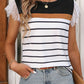 Lace Detail Striped Round Neck Cap Sleeve T-Shirt