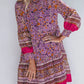 Smocked Floral Turtleneck Long Sleeve Dress