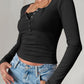 Devine Square Neck Half Snap Long Sleeve T-Shirt