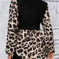 Leopard Collared Neck Balloon Sleeve Blouse