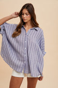 Annie Wear Striped Button Up Half Sleeve Shirt *