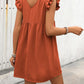 Full Size Button Up V-Neck Cap Sleeve Mini Dress