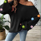 Flower Round Neck Long Sleeve Sweater