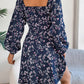 Printed Sweetheart Neck Balloon Sleeve Mini Dress