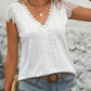 Eyelet Lace Detail V-Neck Cap Sleeve Top