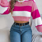 Color Block Round Neck Cropped Sweater
