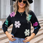 Flower Round Neck Long Sleeve Sweater
