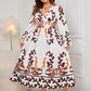 Plus Size Printed Surplice White Flounce Sleeve Dress