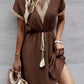 Devine Contrast Trim V-Neck Short Sleeve Mini Dress