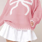 Bow Graphic Round Neck Long Sleeve Sweater