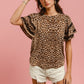 BiBi Leopard Crochet Trim Round Neck Short Sleeve Top - Brand BiBi