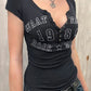 Devine Letter Notched Short Sleeve T-Shirt